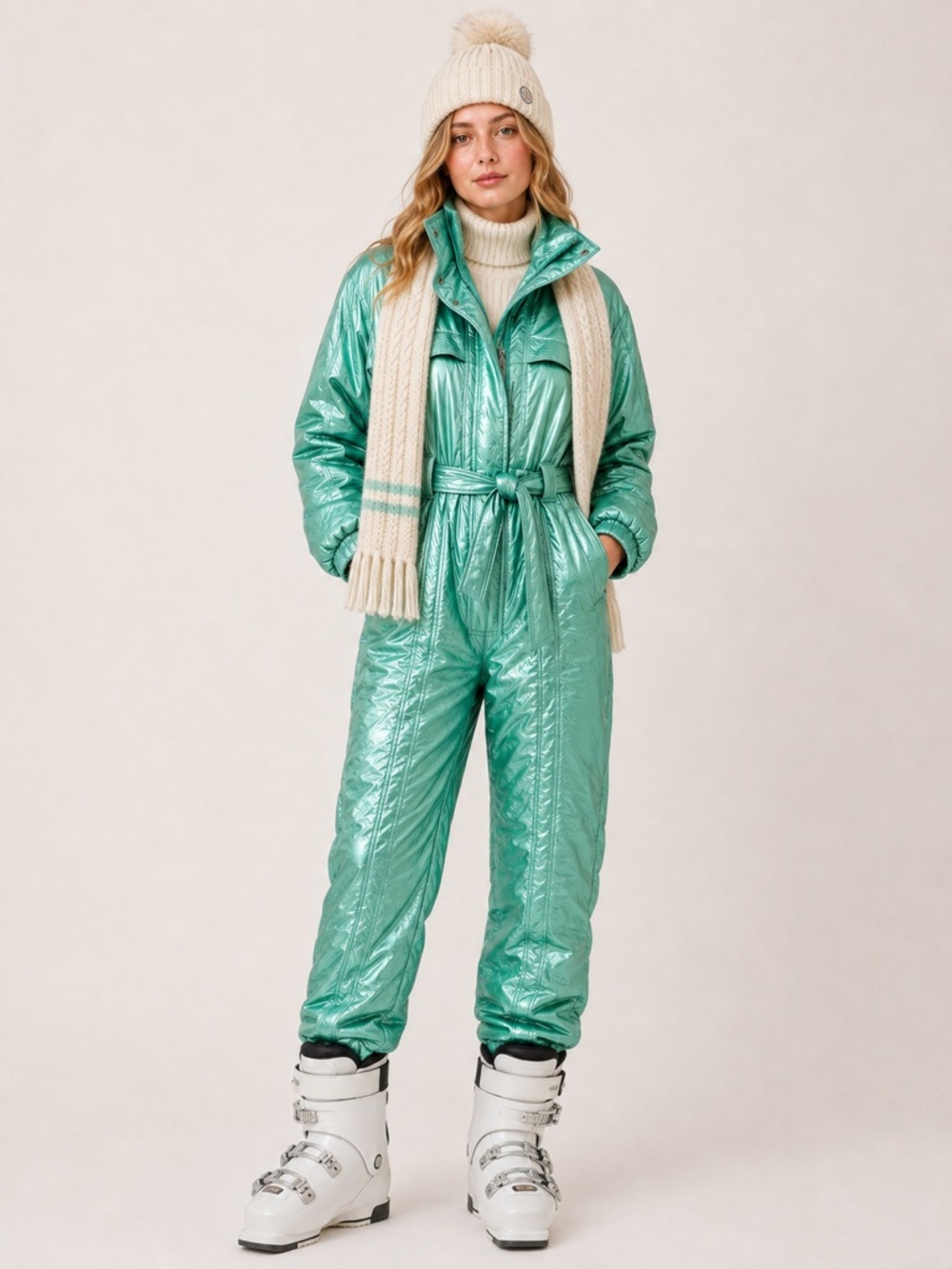 Vintage ISPO 1980s Shimmery Green One-Piece Ski Suit Snowsuit - S